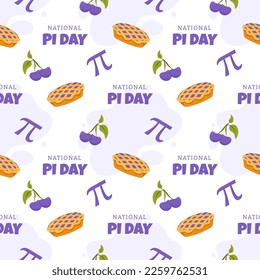 Pi Day Seamless Pattern Design with Mathematical Constants or Baked Pie in Template Hand Drawn Cartoon Flat Illustration