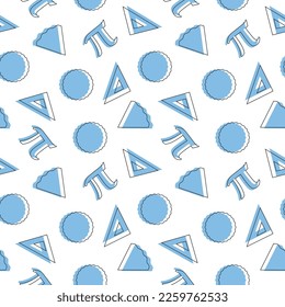 Pi Day Seamless Pattern Design with Mathematical Constants or Baked Pie in Template Hand Drawn Cartoon Flat Illustration