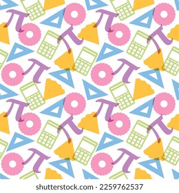 Pi Day Seamless Pattern Design with Mathematical Constants or Baked Pie in Template Hand Drawn Cartoon Flat Illustration