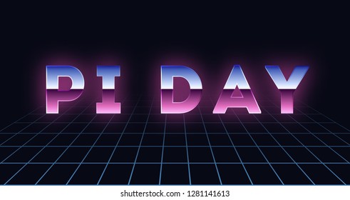 Pi Day Text On A Hi-tech Background, Technology Vector Illustration. Retro Chrome Effect. Mathematical Constant, Irrational Complex Number, Greek Letter. Abstract Digital Illustration For March 14th