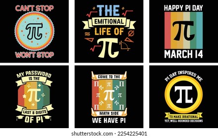 Paquete de diseño de camisetas de Pi Day. Camiseta. Diseño de camisetas matemáticas. Gráficos vectoriales de Pi Day