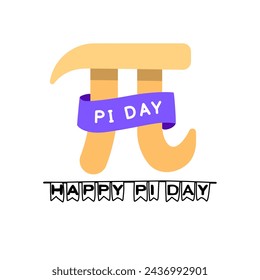 Pi Day vector background. Baked cherry pie with Pi Symbol and ribbon. Mathematical constant, irrational number, greek letter. Abstract digital illustration for March 14th. Poster creative templa.