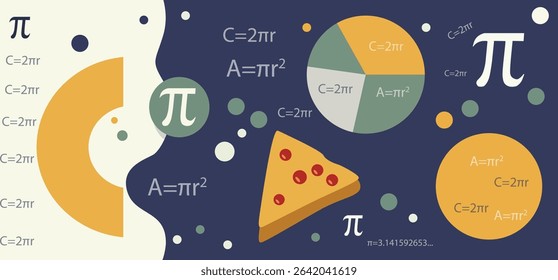 Pi Day Vector Banners ft. Math Equations, Pi Symbol and Pie Art