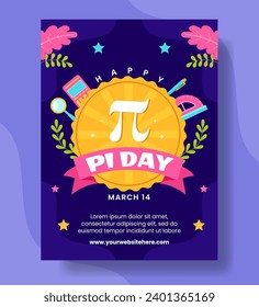 Pi Day Vertical Poster Flat Cartoon Hand Drawn Templates Background Illustration