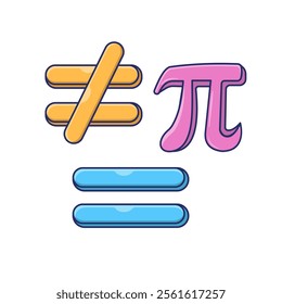 Pi and Equality Symbols Vector. Vector illustration of mathematical symbols: equal, pi, and not equal. Suitable for math-related designs and educational materials.