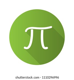 Pi flat design long shadow glyph icon. Mathematical constant. Vector silhouette illustration