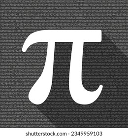 Icono plano con sombra larga. Sencillo símbolo Pi blanco con un número Pi largo en el pictograma de icono de fondo, ilustración vectorial. Materia escolar, matemáticas, concepto de Feliz Día del Pi. Diseño de logotipo