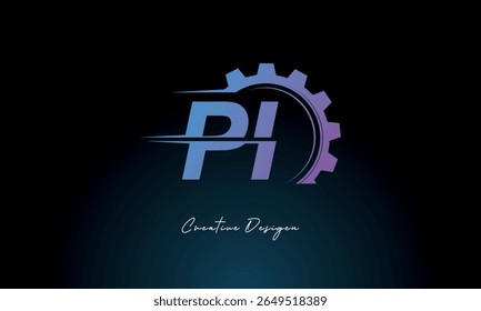 PI Gear Fusion Logo - Industrial Tech-Inspired Letter mark Futuristic Industrial Letter Mark Design para marcas de tecnologia e engenharia.