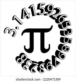 Pi Greek Letter Icon, Constant Pi Mathematical Symbol, 3.141 Vector Art Illustration