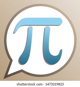 Pi greek letter sign. Bright cerulean icon in white speech balloon at pale taupe background. Illustration.