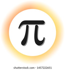 Pi greek letter sign. Dark icon with shadow on the glowing circle button. Illustration.