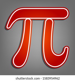 Pi greek letter sign. Flat red icon with linear white icon with gray shadow at grayish background. Illustration.