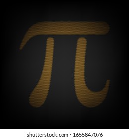 Pi greek letter sign. Icon as grid of small orange light bulb in darkness. Illustration.