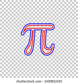 Pi greek letter sign. Red, white and contour icon at transparent background. Illustration.