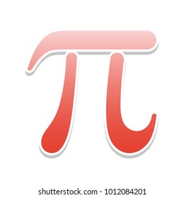 Pi greek letter sign. Vector. Reddish icon with white and gray shadow on white background. Isolated.