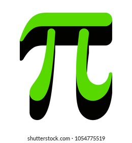 Pi greek letter sign. Vector. Green 3d icon with black side on white background. Isolated.