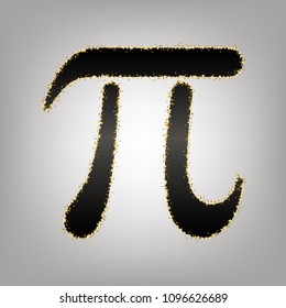Pi greek letter sign. Vector. Blackish icon with golden stars at grayish background.