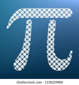 Pi greek letter sign. Vector. White textured icon at lapis lazuli gradient background.