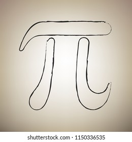 Pi greek letter sign. Vector. Brush drawed black icon at light brown background.