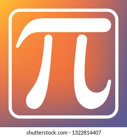 Pi greek letter sign. Vector. White icon on transparent button at orange-violet gradient background.