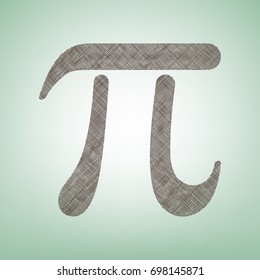 Pi greek letter sign. Vector. Brown flax icon on green background with light spot at the center.