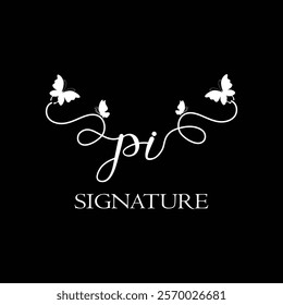 PI Handwritten initial letter, PI simple signature vector logo with butterfly shape variation, beauty, photography letter logo design. P I