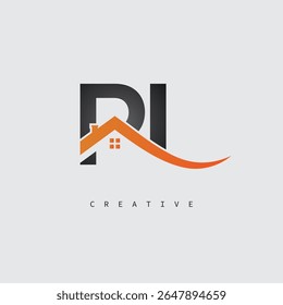 Logotipo da carta da casa PI - Monograma criativo do imóvel com forma do telhado e ícone da casa para a propriedade, arquitetura e identidade de marca moderna