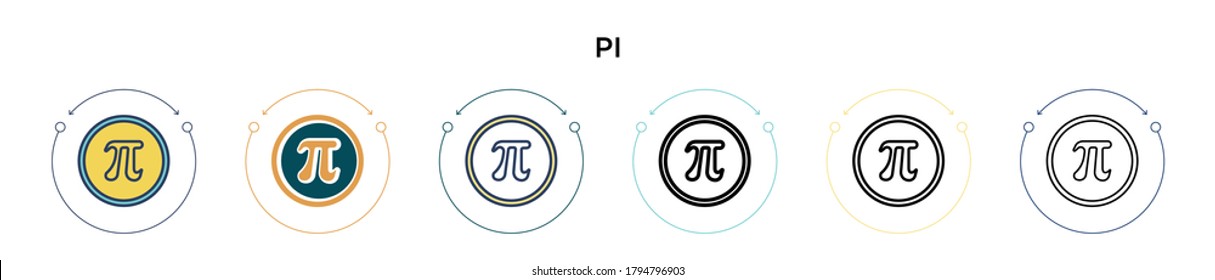 Pi icon in filled, thin line, outline and stroke style. Vector illustration of two colored and black pi vector icons designs can be used for mobile, ui, web