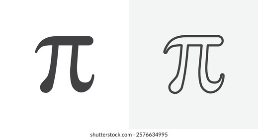 Pi icon set in black flat solid and outlined style.