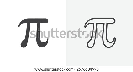 Pi icon set in black flat solid and outlined style.