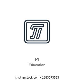 Icono Pi. Icono de contorno lineal delgado aislado en fondo blanco de la colección de educación. Signo vectorial de línea, símbolo para web y móvil