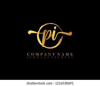 PI initial handwriting logo circle template vector