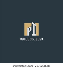 PI initial letter building logo for real estate with square design