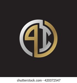 PI initial letters looping linked circle elegant logo golden silver black background