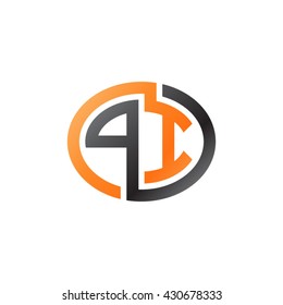 PI initial letters looping linked ellipse logo orange black
