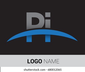 PI initial logo company name colored grey and blue swoosh design.