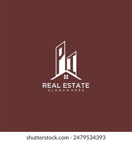 PI initial monogram building and roof logo for real estate