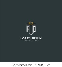 PI initial monogram for crown and shield logo design