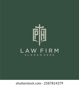 PI initial monogram for law firm with sword and shield logo image