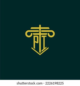PI initial monogram logo design for law firm with pillar vector image
