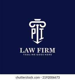 PI initial monogram logo lawfirm with pillar design