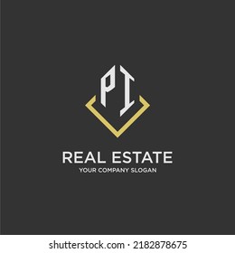 PI initial monogram logo for real estate with polygon style
