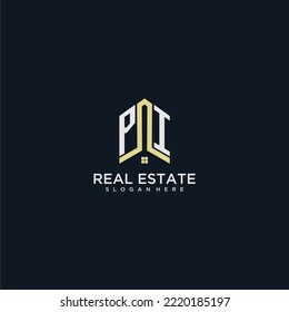 PI initial monogram logo for real estate with home shape creative design