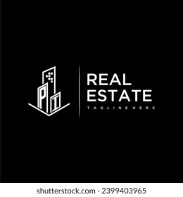 PI initial monogram logo for real estate with building style