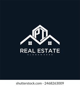 PI initial monogram logo for real estate with creative roof and home image design