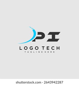 Monograma inicial de PI para design de logotipo de tecnologia