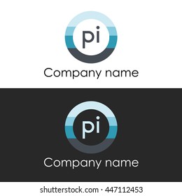 PI letter circle shape icon logo white blue