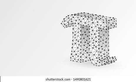 Pi, the letter of a Greek alphabet. Greek numerals, mathematical number eighty concept. Abstract, digital, wireframe, low poly mesh, vector wite origami 3d illustration. Triangle, line dot