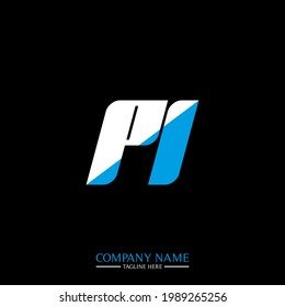 PI letter logo design on black background. PI creative initials letter logo concept. PI icon design. PI white and blue letter icon design on black background. P I