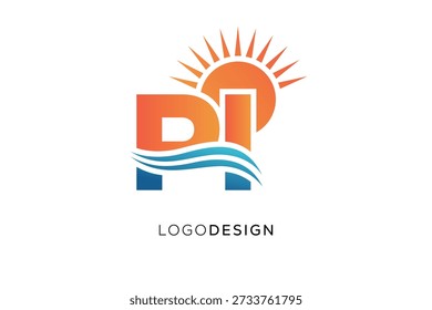 PI-Buchstabe Logo Monogramm Sun Wave Modernes Branding-Design